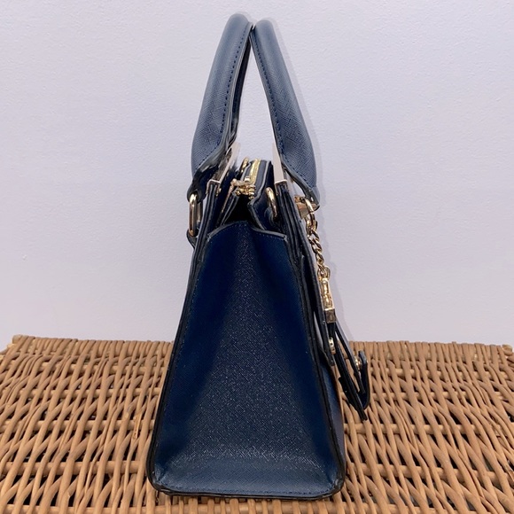 Dune London Textured Navy Blue With Gold Hardware Handbag Crossbody Purse - Picture 6 of 13